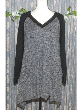 Catherines Women's Gray Sweater Plus SZ 1X 18/20W Zippers Hem V-Neck LS Stretch